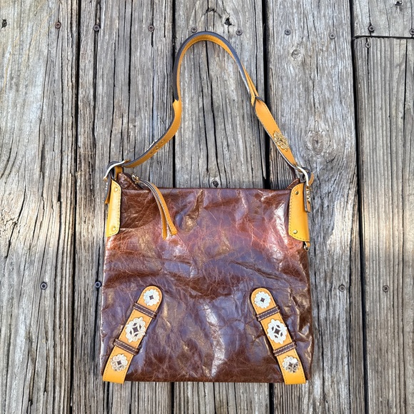 Vintage 90s 2000s Hype Genuine Leather Gold Detail Shoulder Bag Purse - Picture 1 of 8